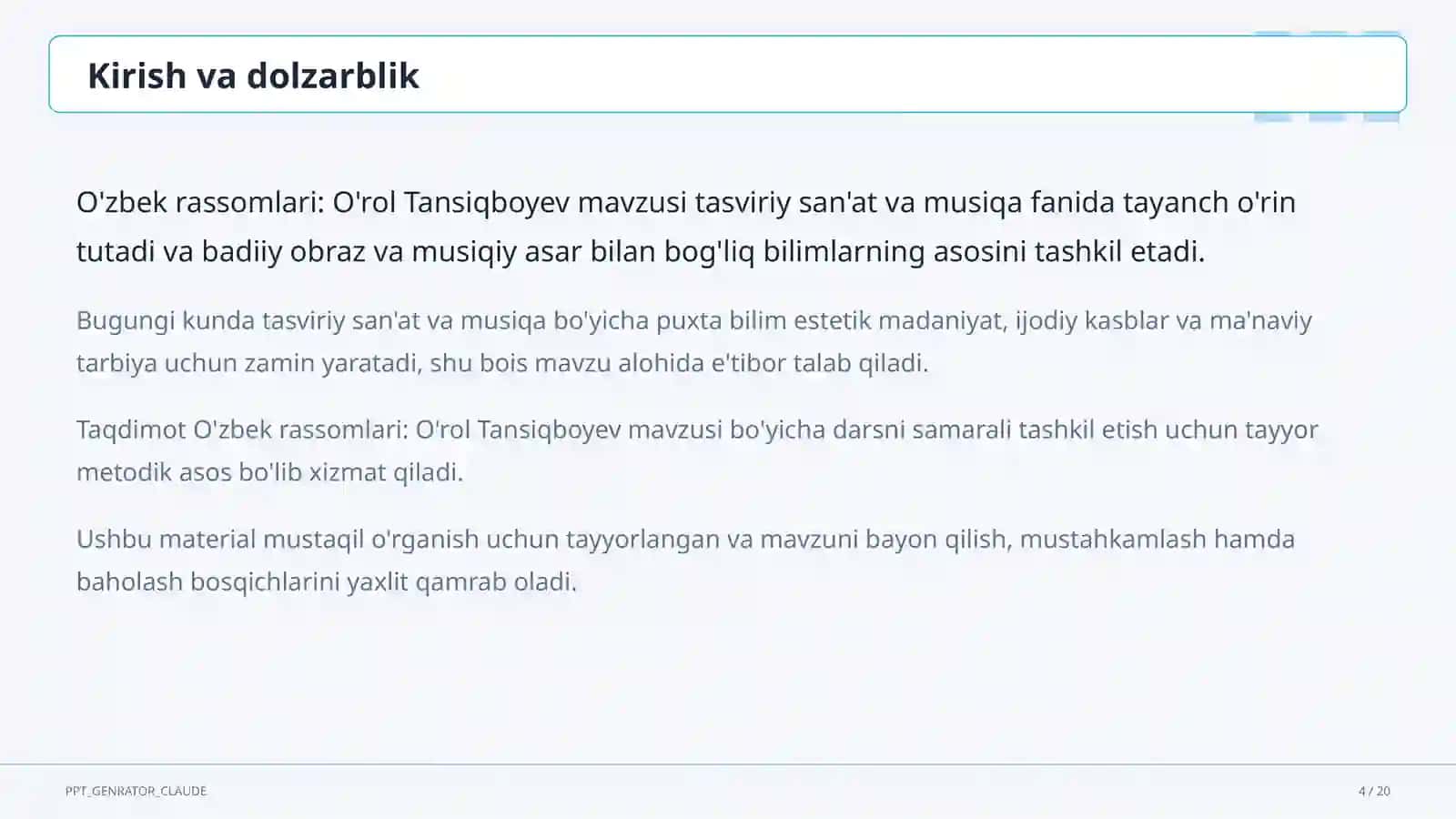 O'zbek rassomlari: O'rol Tansiqboyev (7-sinf) 4