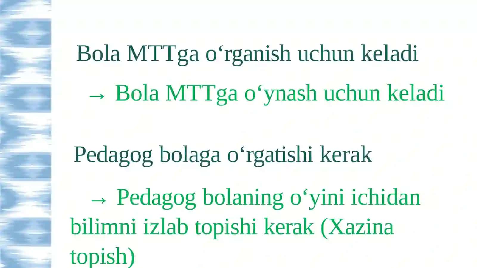 Maktabgacha yoshdagi bolalarni  rivojlantirishda innovatsion yondashuvlar–o‘yinga asoslangan  ta’lim 4