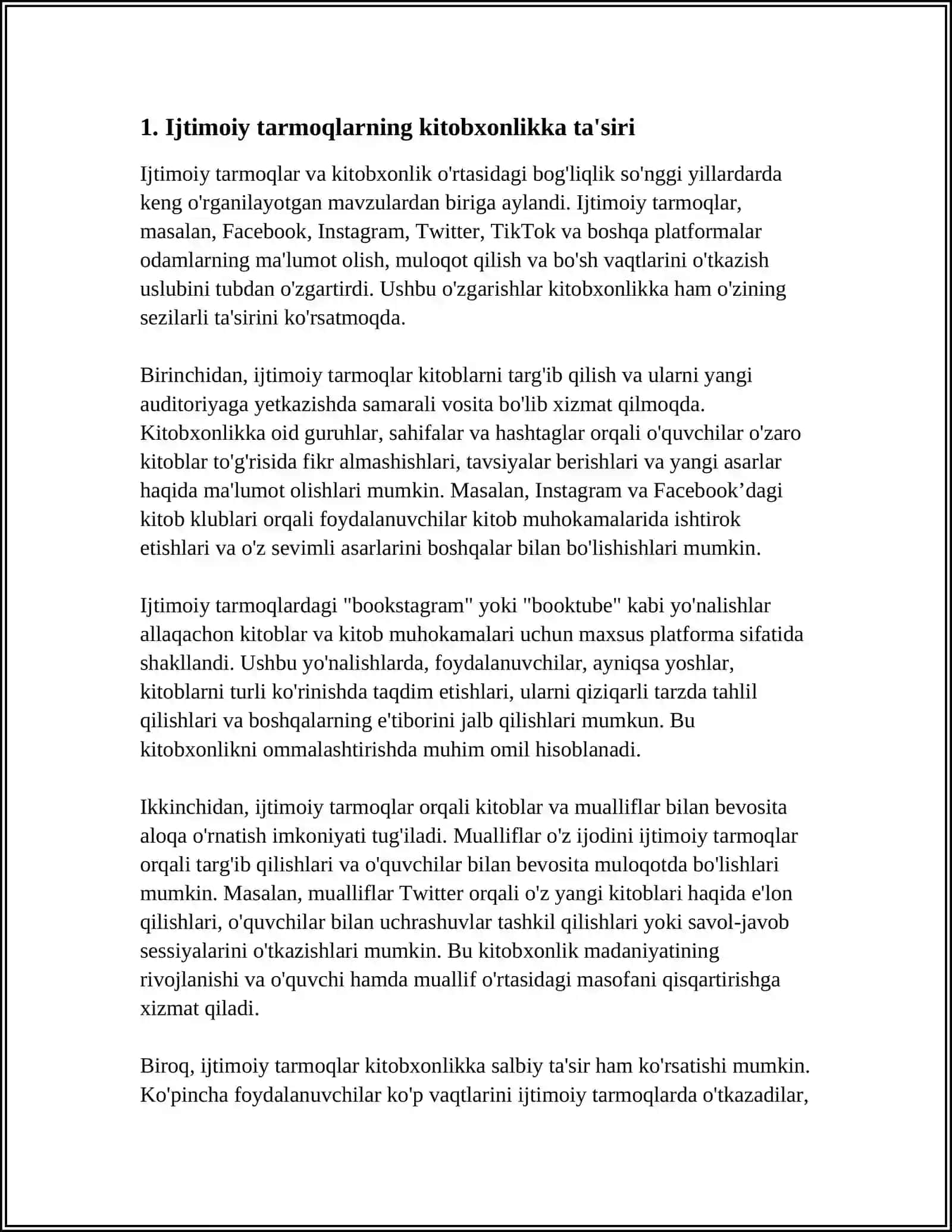 Mavzu: KITOBXONLIK VA IJTIMOIY TARMOQLAR 4