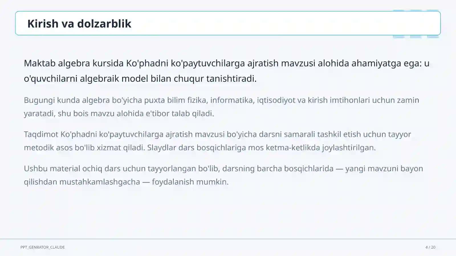 Ko'phadni ko'paytuvchilarga ajratish (7-sinf) 4