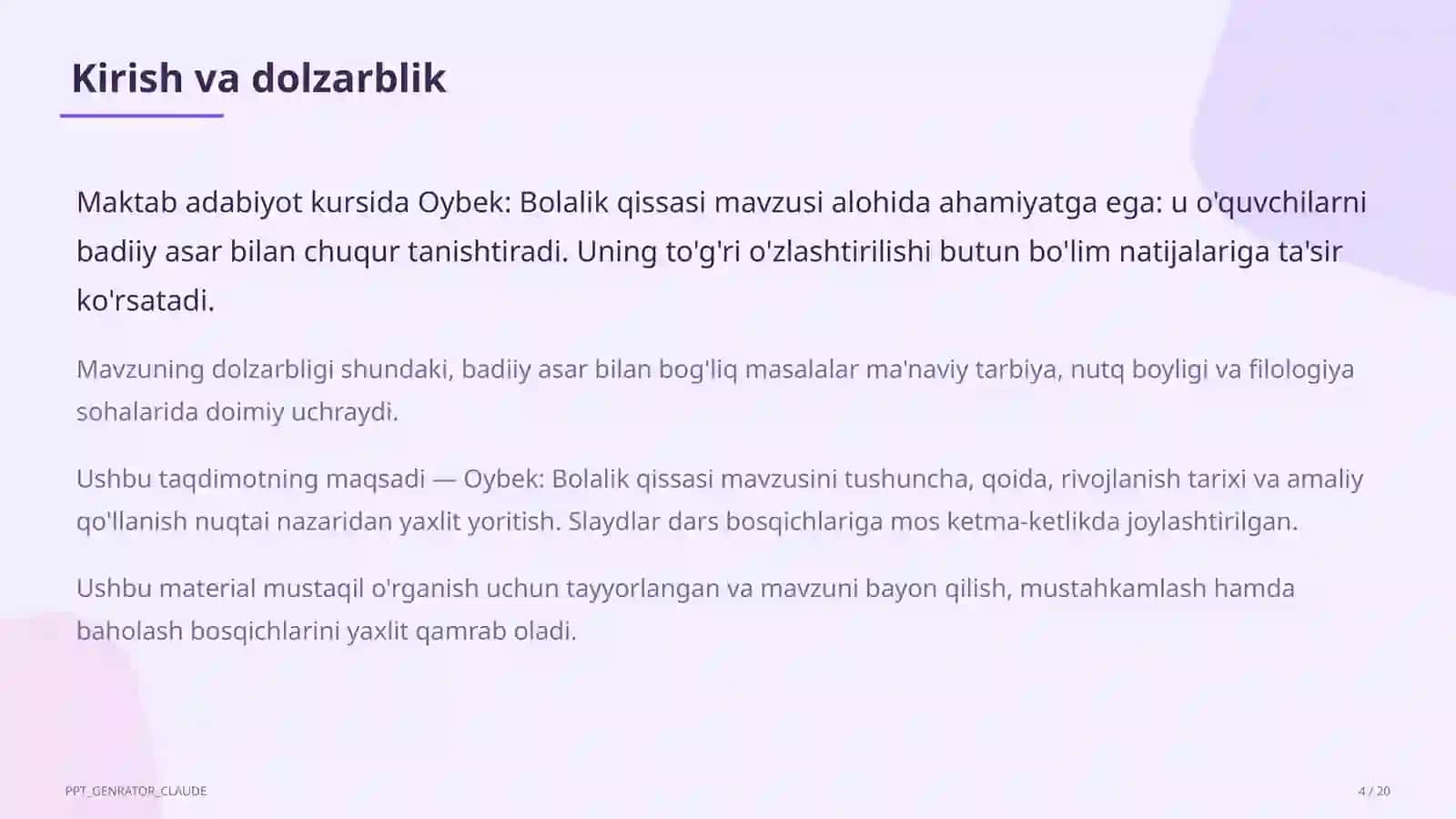 Oybek: Bolalik qissasi (6-sinf) 4