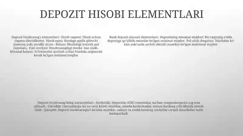 Bankning Deposit Siyosati, Elementlari Va Me'Zonlari 4
