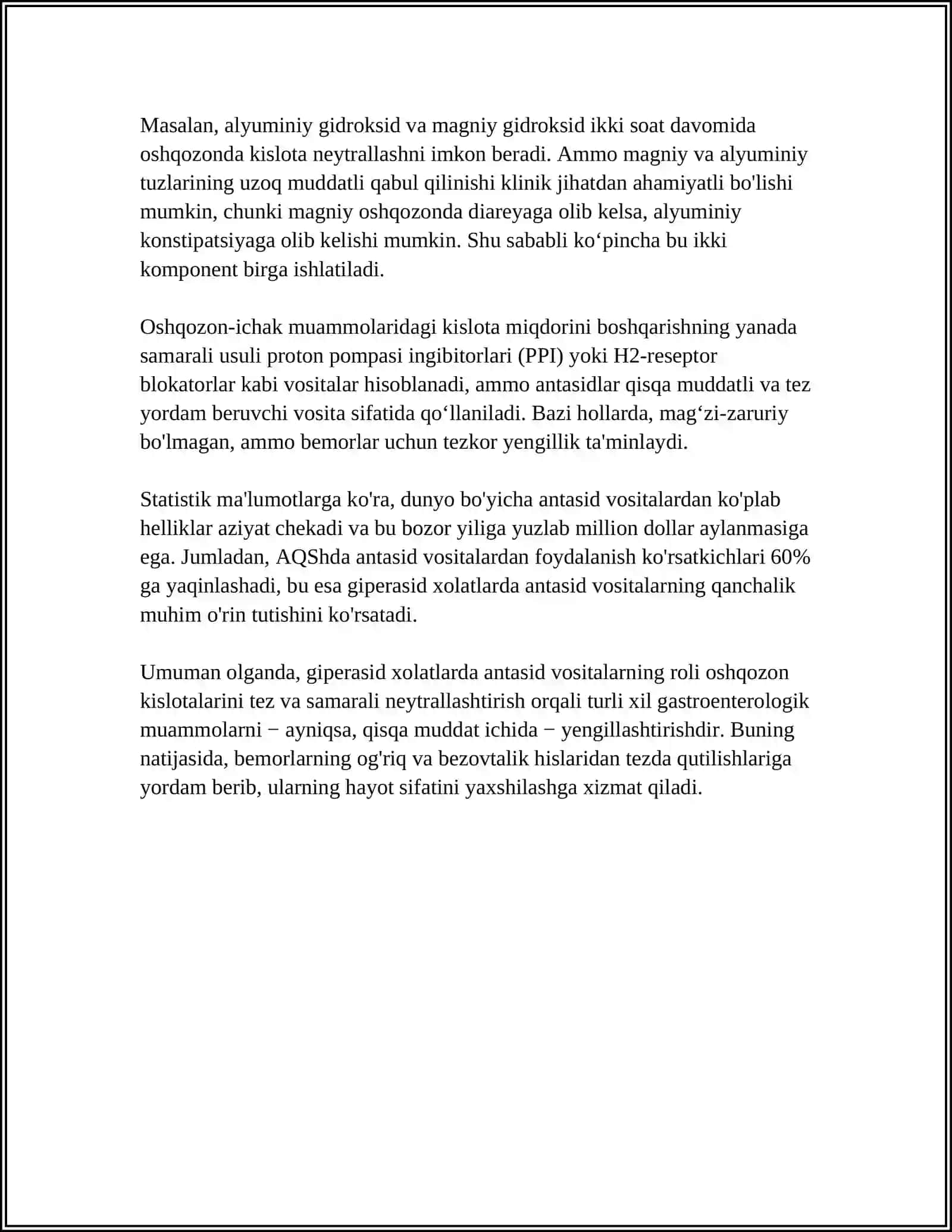 GIPERASID XOLATLARDA VA OSHQOZON YARA KASALLIKLARIDA ANTASID VOSITALAR 4