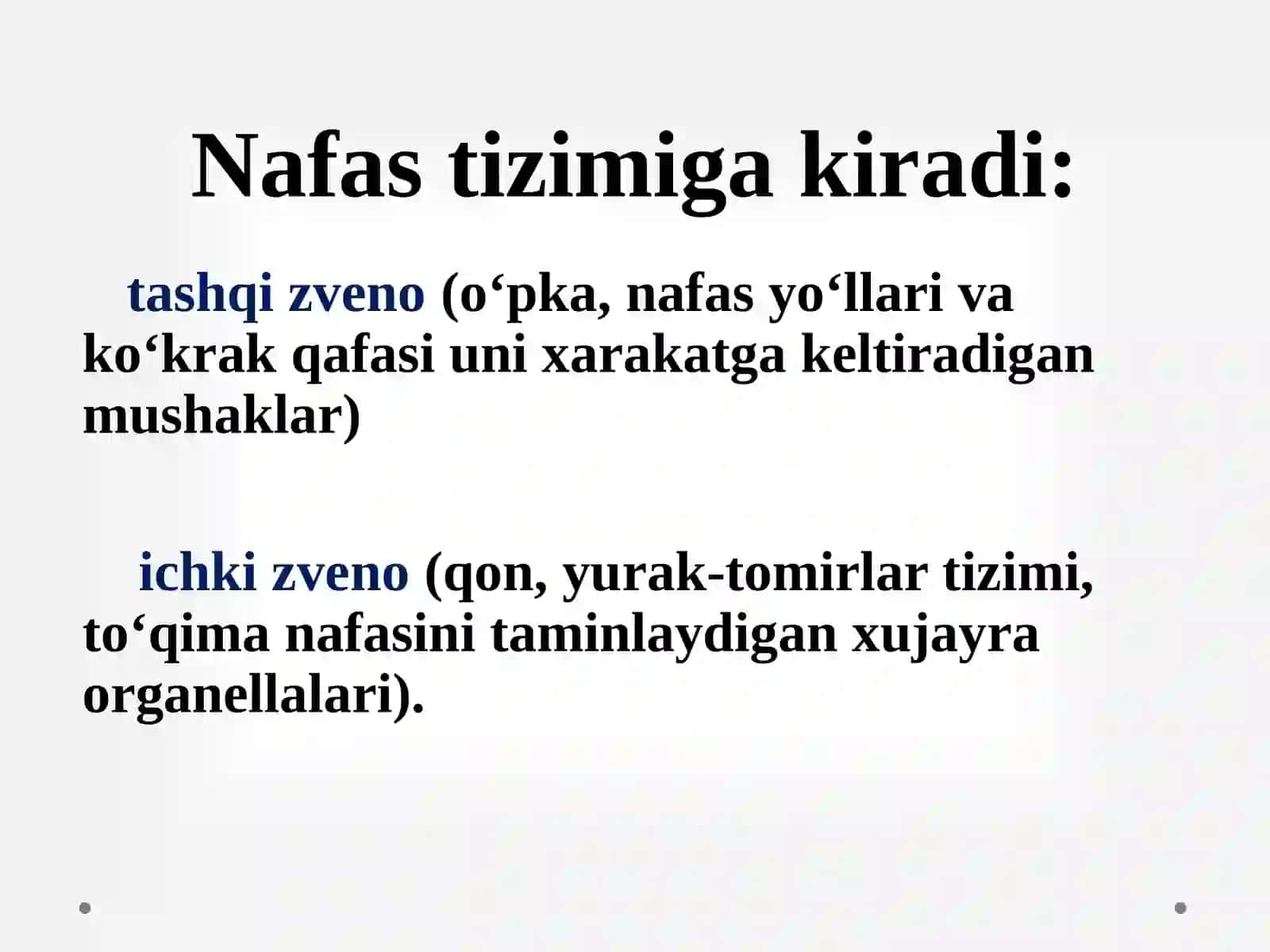 Nafas tizimining funksional xususiyatlari. Nafas fiziologiyasi. O‘pka ventilyasiyasi. Nafas olish va 4