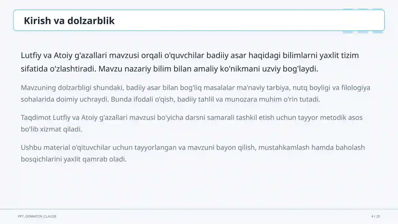 Lutfiy va Atoiy g'azallari (10-sinf) 4