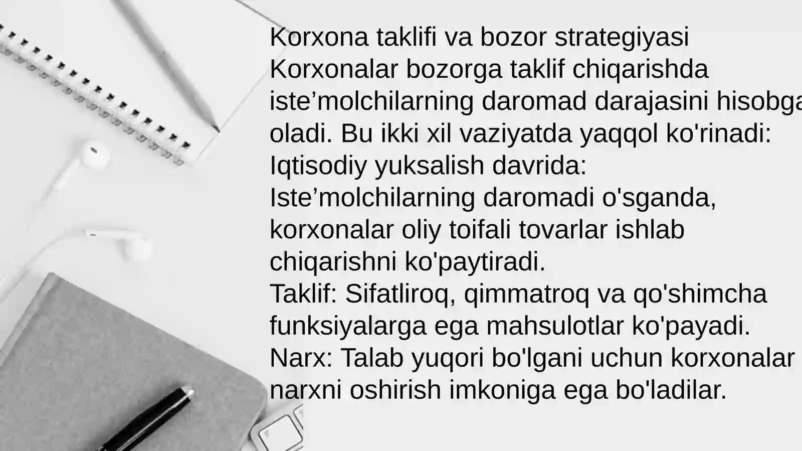 Past va oliy kategoriyali tavarlar uchun daromad samarasi, korxona taklifi 4