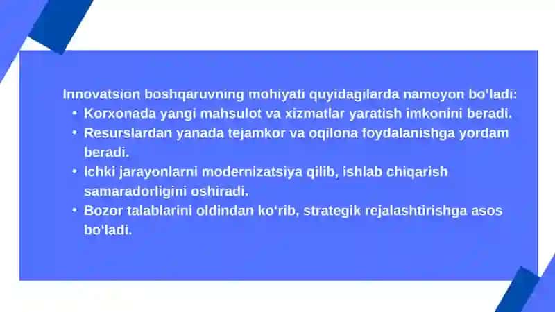Korxonalarda Innovatsion Boshqarish (Menejment) Usullaridan Foydalanish 4