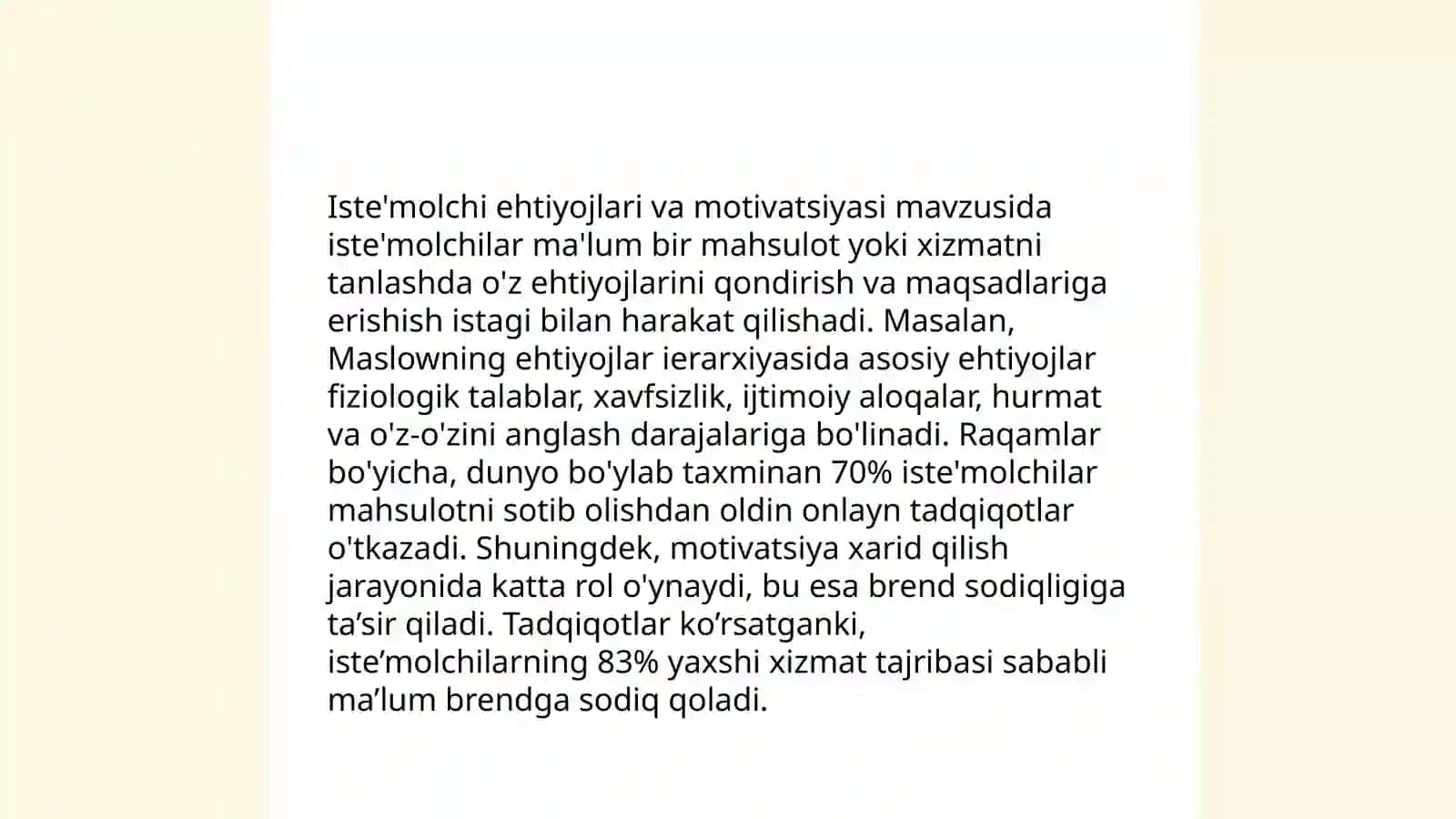 Isteʼmolchi xulqi nazariyasining asosiy xolati 4