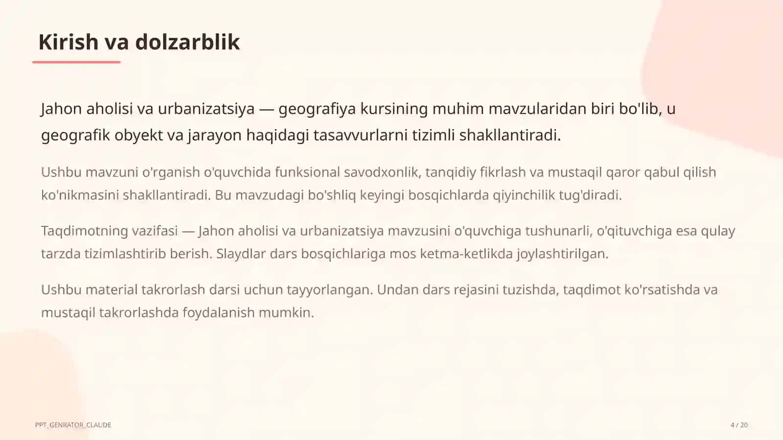 Jahon aholisi va urbanizatsiya (10-sinf) 4