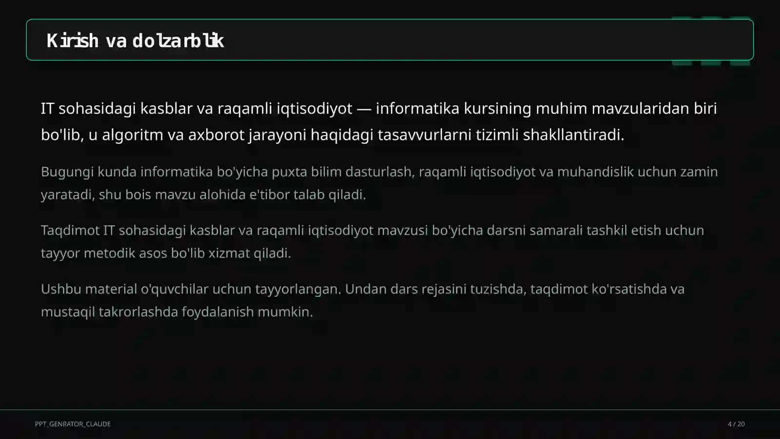 IT sohasidagi kasblar va raqamli iqtisodiyot (11-sinf) 4