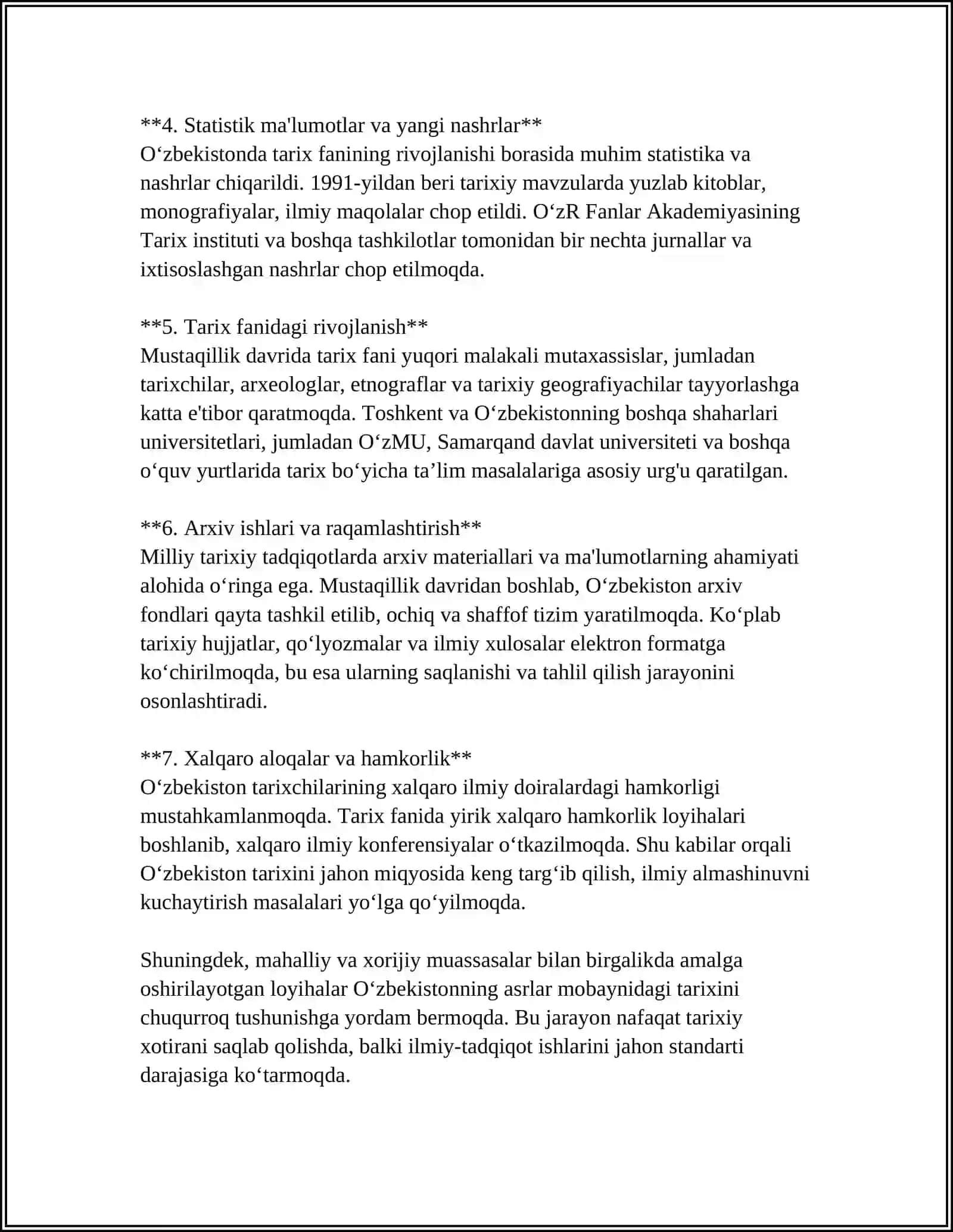 MUSTAGILLIK YILLARIDA BUYUK AJDODLAR VA TARIXIY SHAXSLARGA BO'LGAN E'TIBOR 4