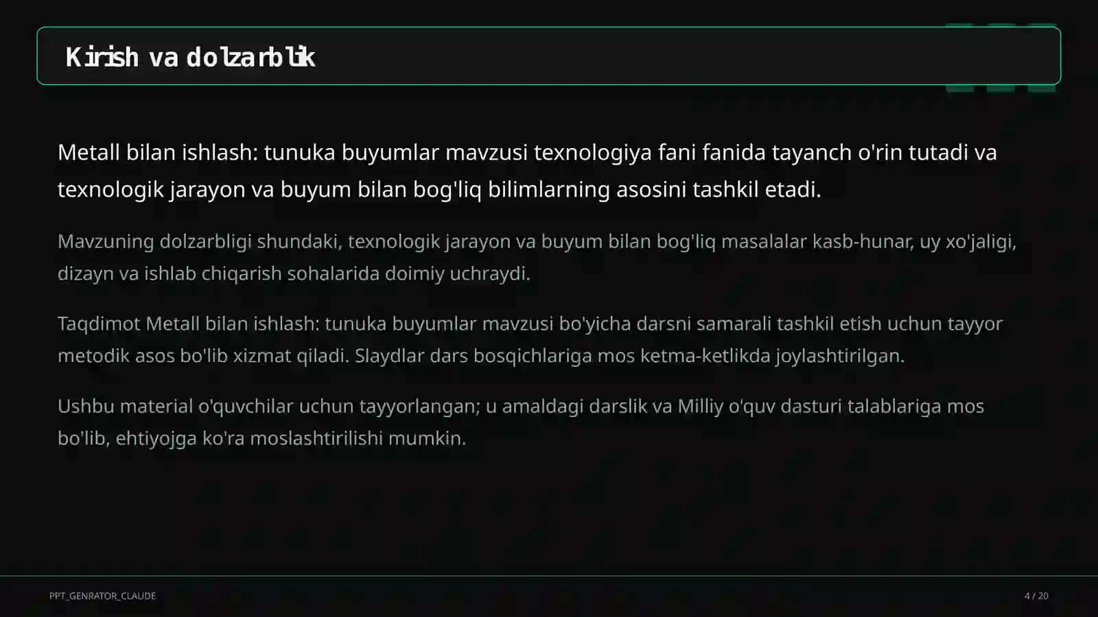 Metall bilan ishlash: tunuka buyumlar (6-sinf) 4