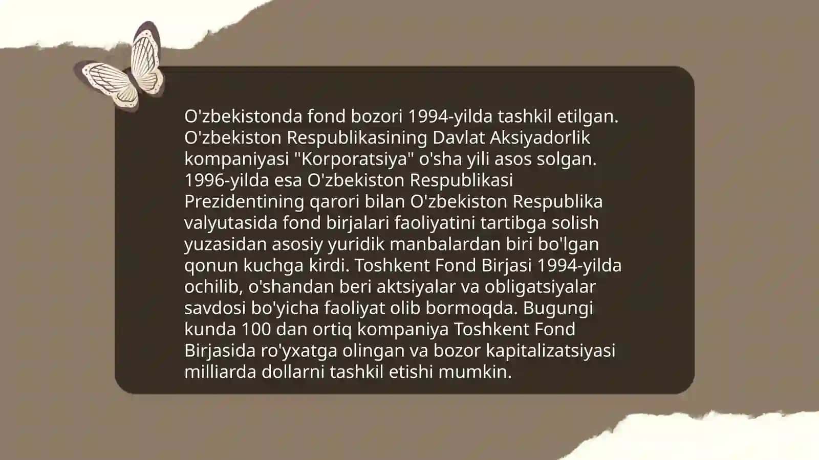 O‘zbekistonda bozor infratuzilmasining shakllanishida fond bozorining ta'siri 4