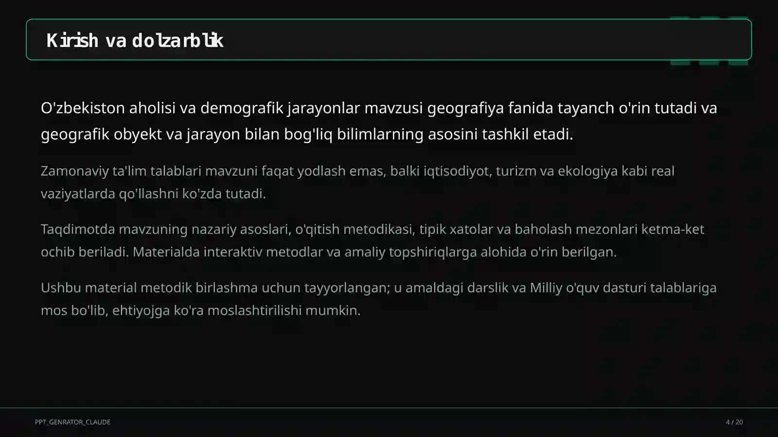 O'zbekiston aholisi va demografik jarayonlar (9-sinf) 4