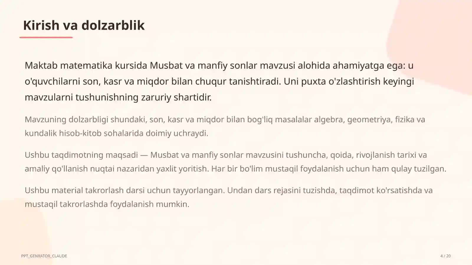 Musbat va manfiy sonlar (6-sinf) 4