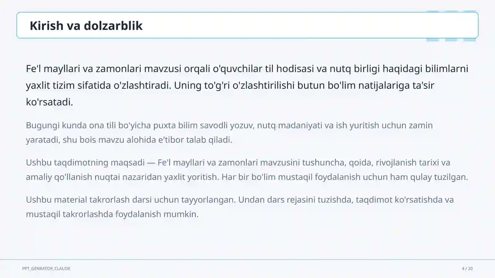 Fe'l mayllari va zamonlari (7-sinf) 4