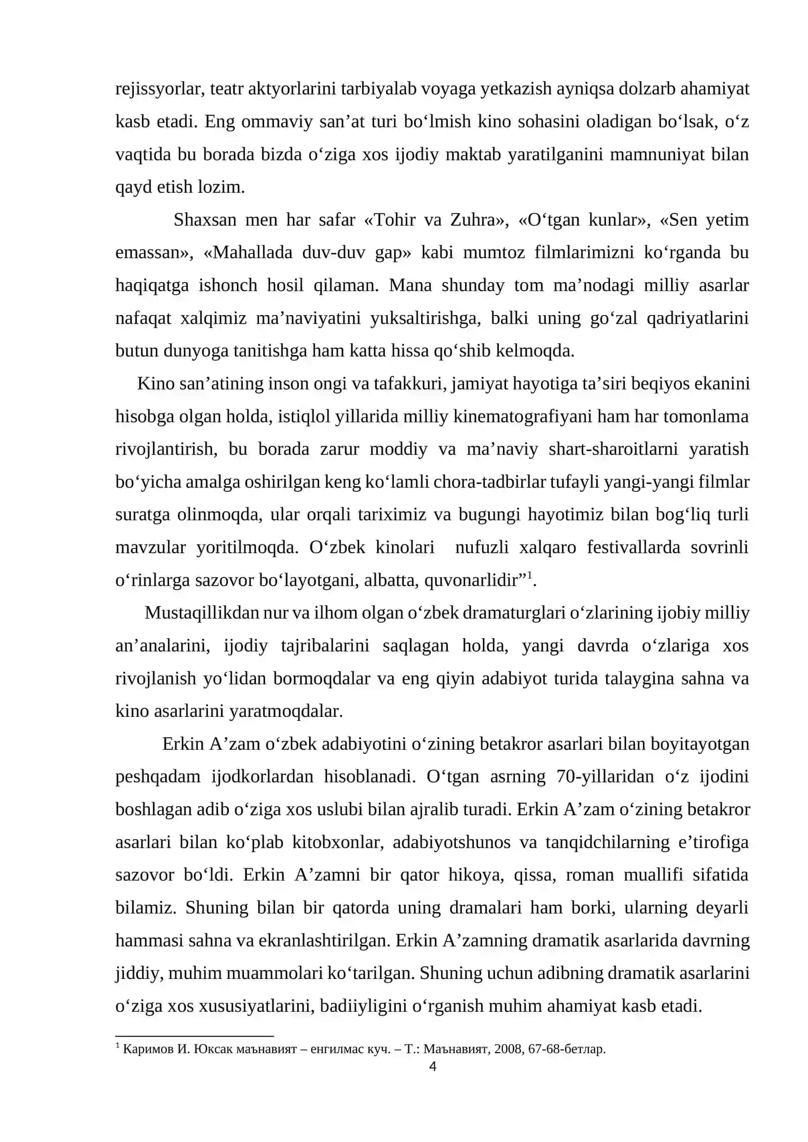 O’zbek dramaturgiyasida hayot haqiqati va badiiylik (Erkin A’zam dramalari misolida) 4