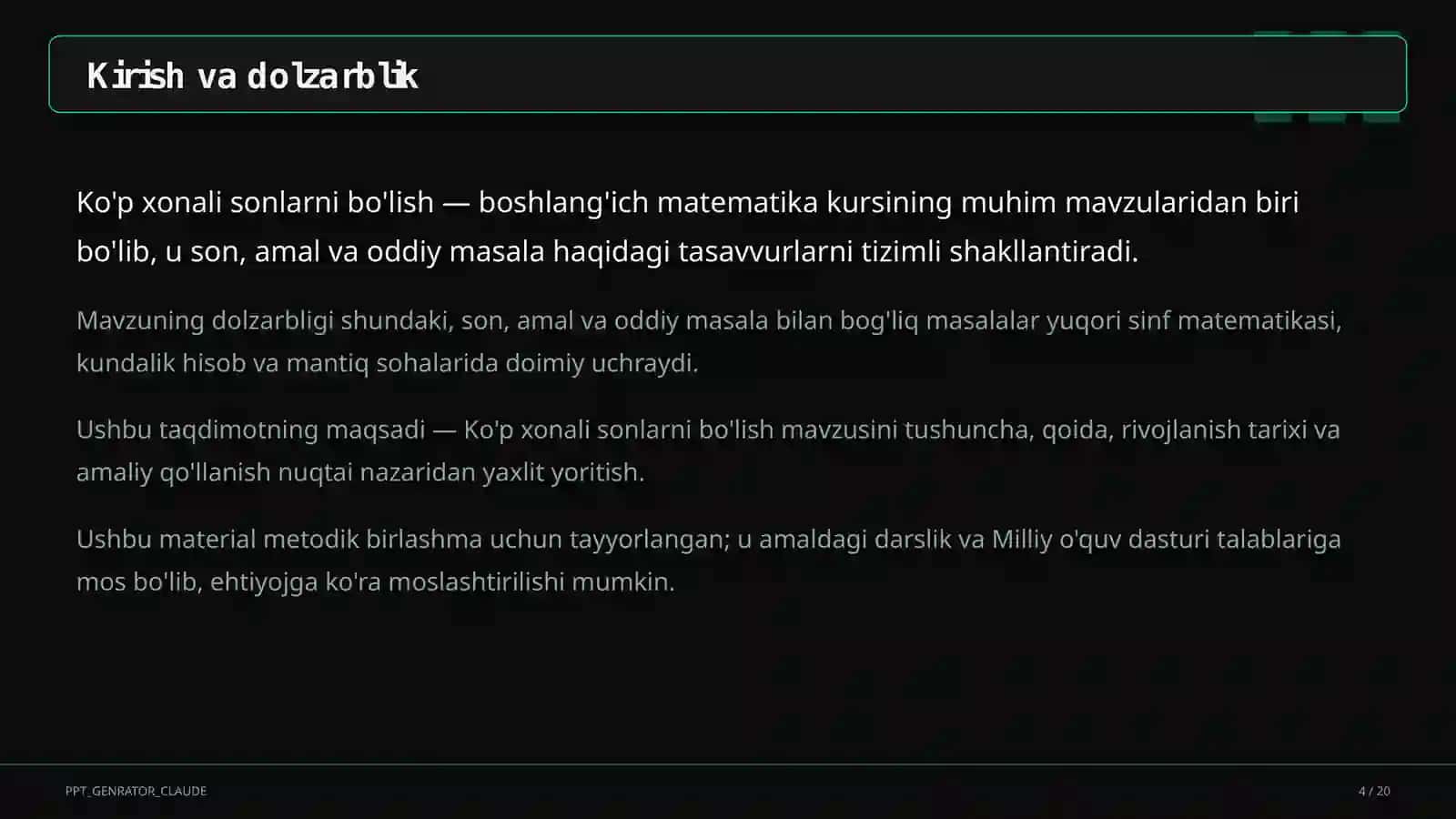 Ko'p xonali sonlarni bo'lish (4-sinf) 4