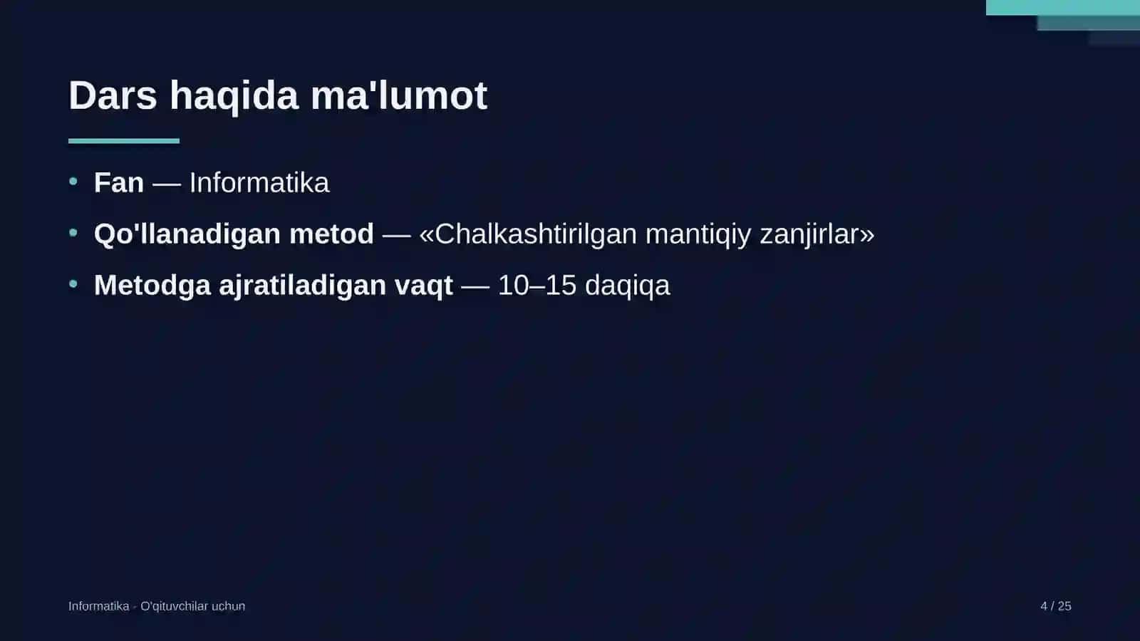 informatika darslarida chalkashtirilgan mantiqiy zanjirlar metodidan foydalanish 8980 4