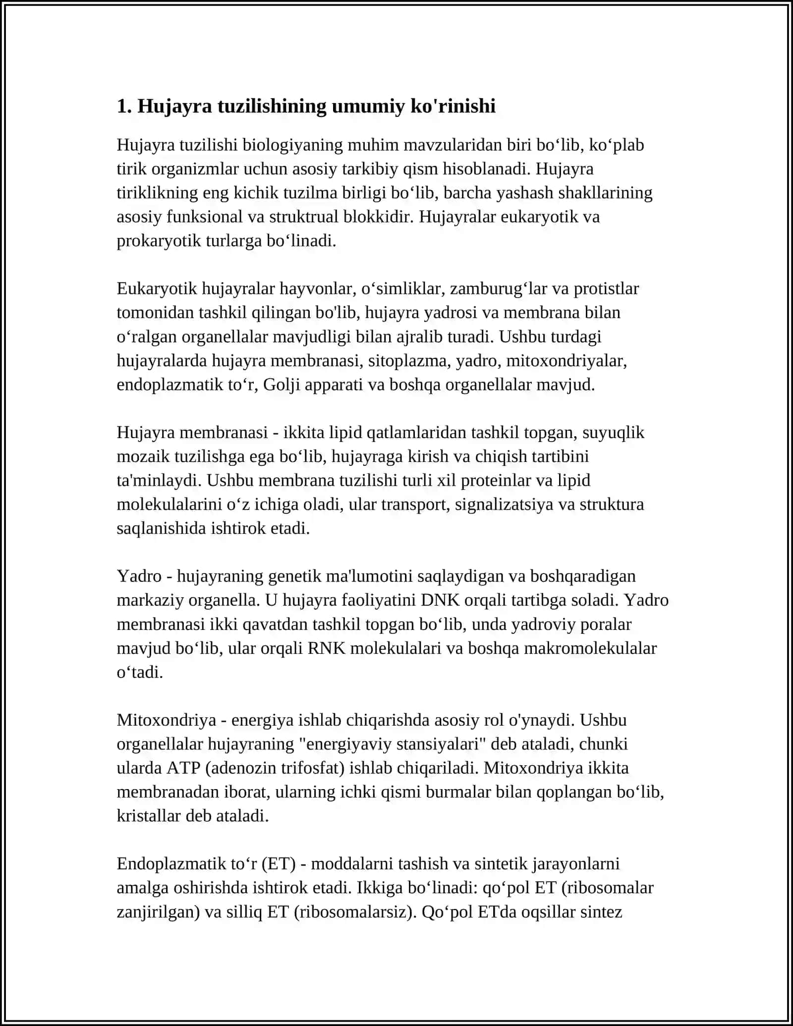 HUJAYRA TUZILISHI. HUJAYRA NAZARIYASI. HAYVON VA ODAM XROMOSOMALARINING MORFOFUNKSIONAL XARAKTERISTIKASI 4