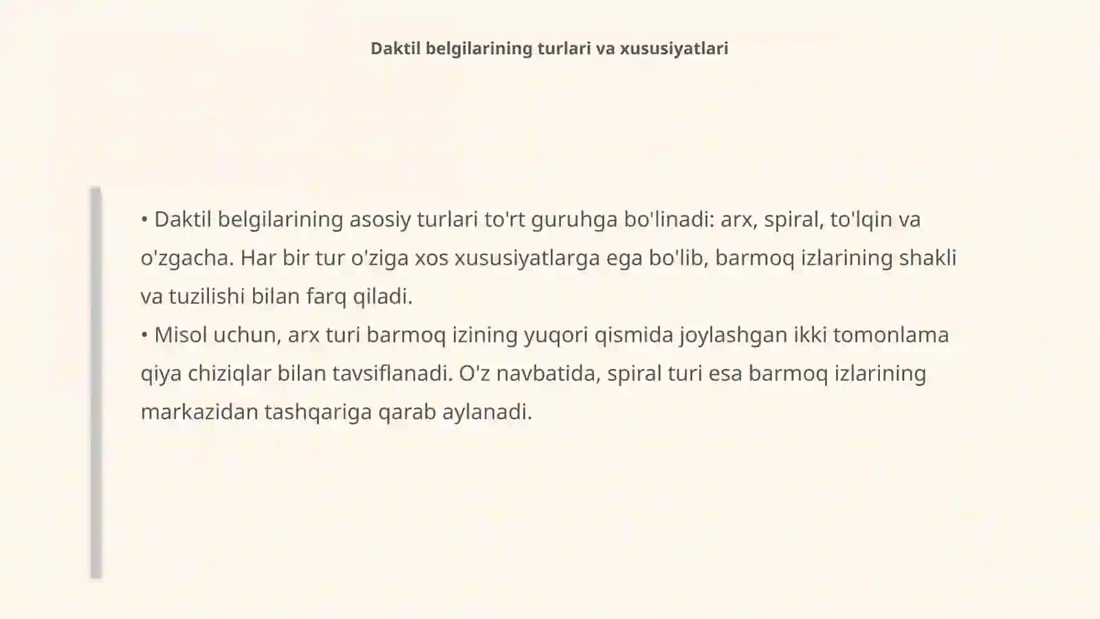 Daktil belgilarining tavsifi Umidxon Reja 4