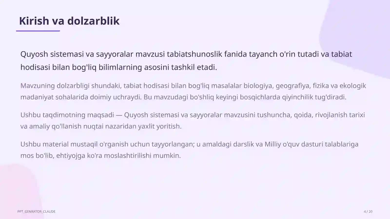 Quyosh sistemasi va sayyoralar (4-sinf) 4