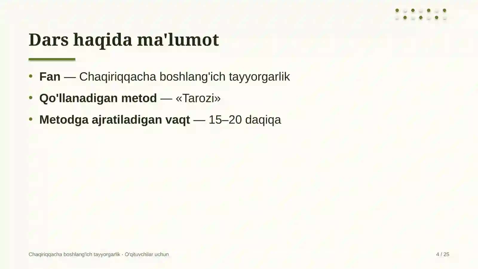 chaqiriqqacha boshlang'ich tayyorgarlik darslarida tarozi metodidan foydalanish 6595 4