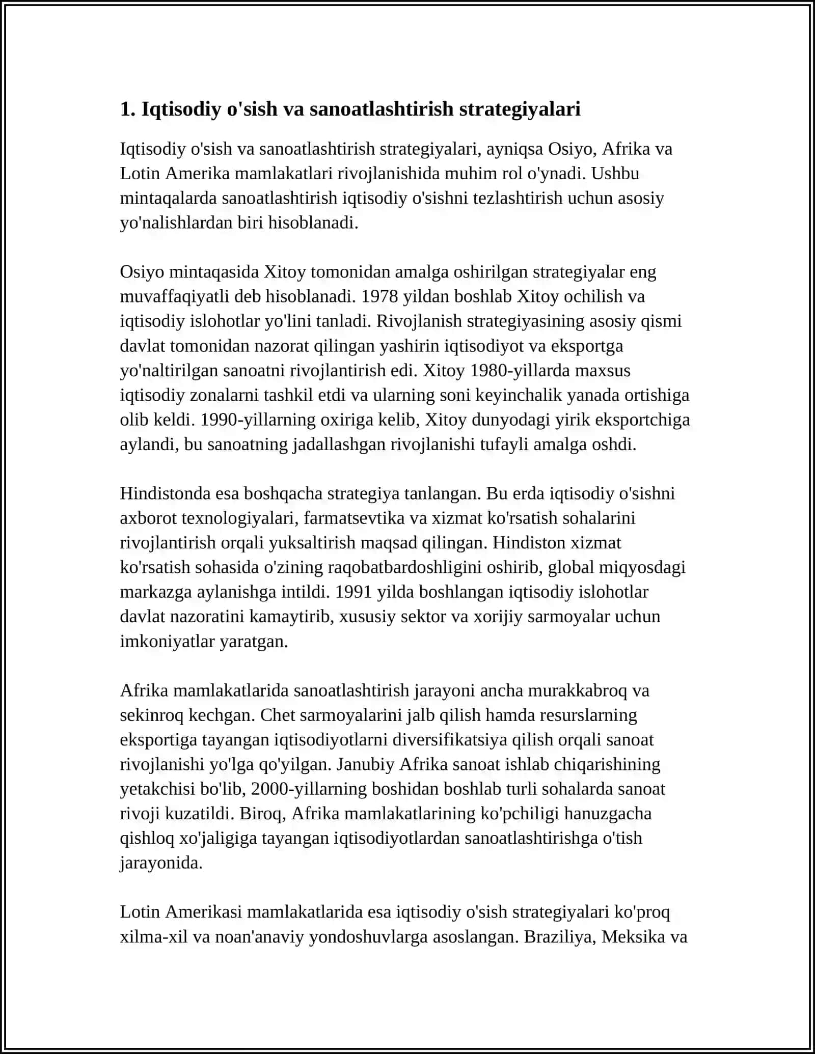 OSIYO,AFRIKA VA LOTIN AMERIKA MAMLAKATLARI RIVOJLANISHINING ASOSIY YO’NALISHLARI 4