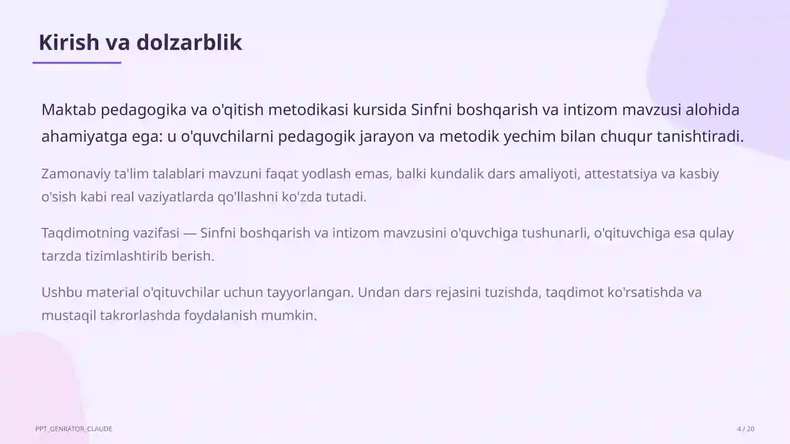 Sinfni boshqarish va intizom 4