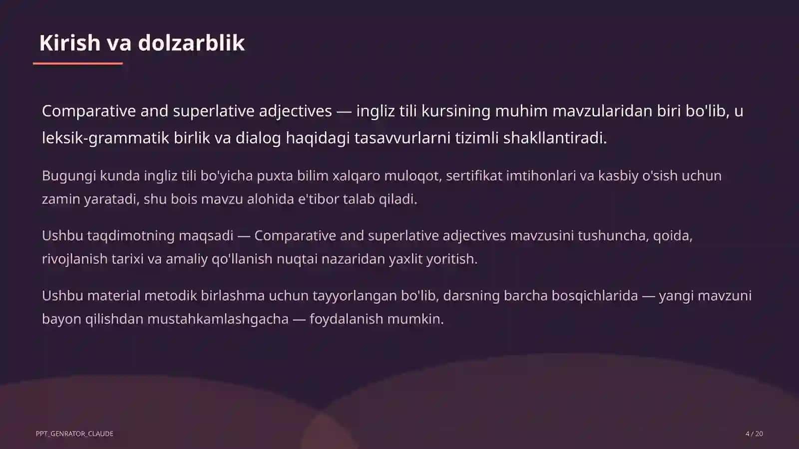 Comparative and superlative adjectives (6-sinf) 4