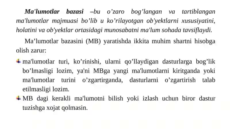 Ma’lumotlar bazalari bilan ishlash texnologiyalari 4