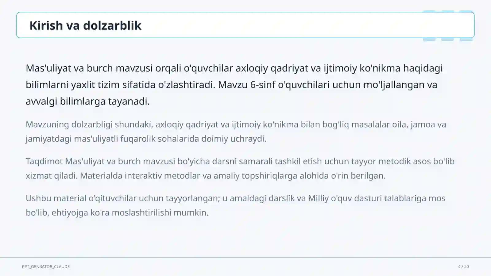 Mas'uliyat va burch (6-sinf) 4