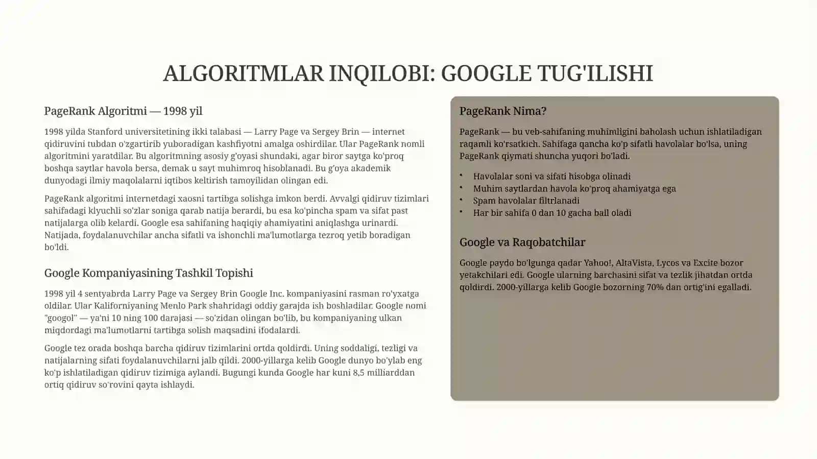 INTERNET BILAN ISHLASH: QIDIRUV TIZIMLARI 4