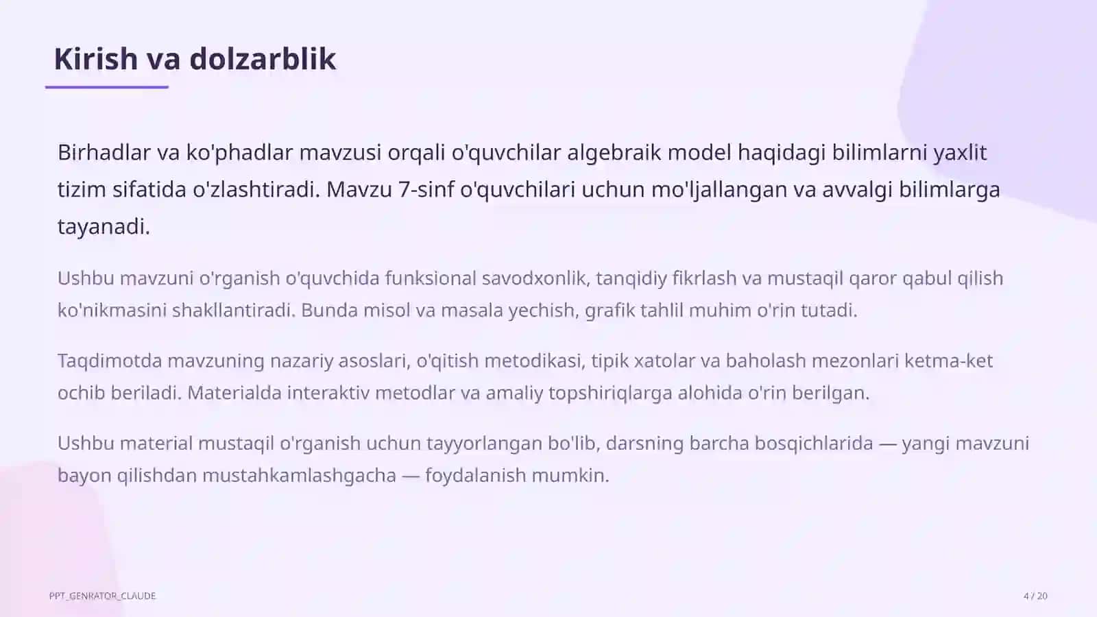 Birhadlar va ko'phadlar (7-sinf) 4