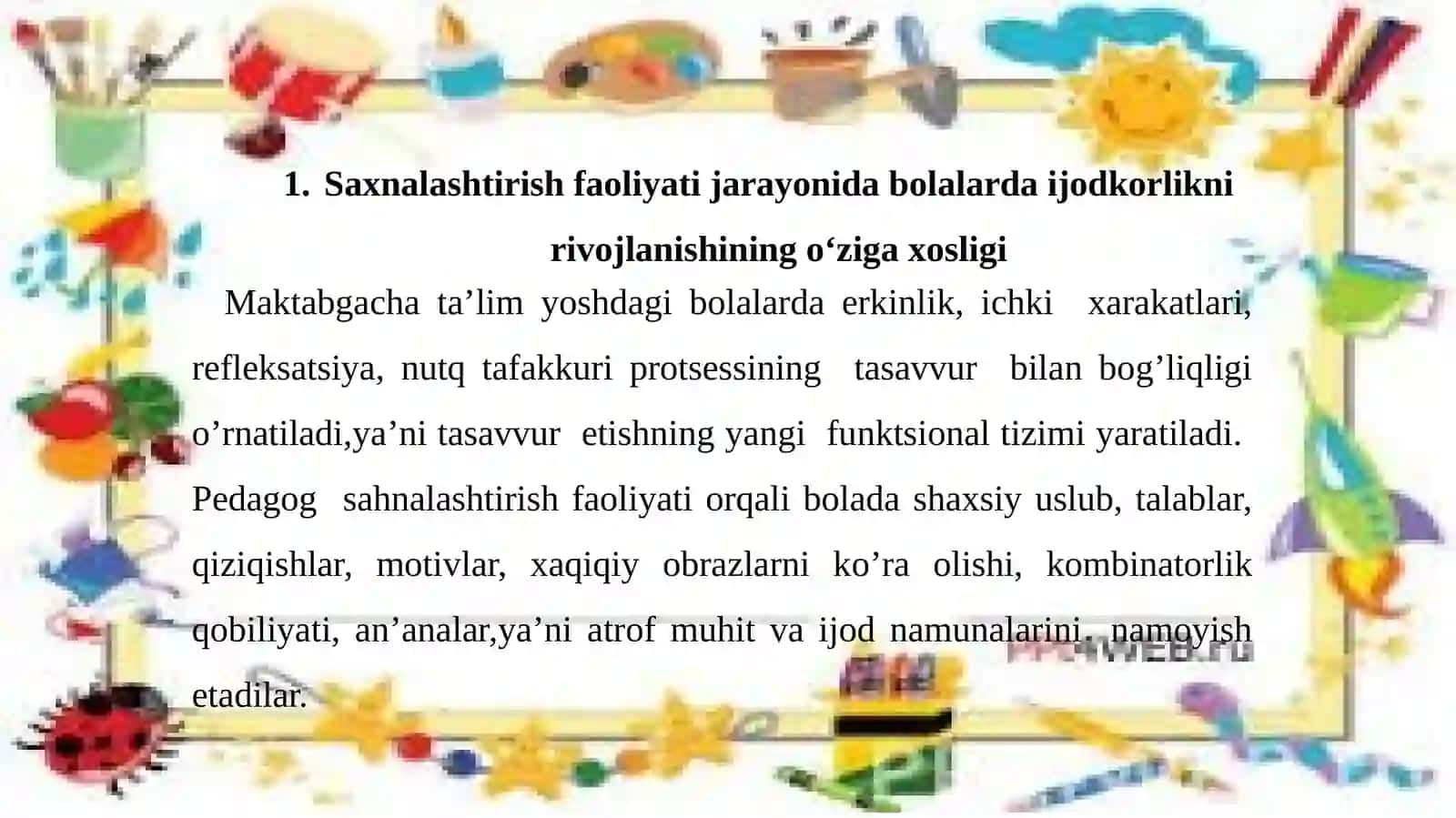 Guruhlarda “Syujetli-rolli o‘yinlar va sahnalashtirish markazi”ni tashkil qilish texnologiyasi 4