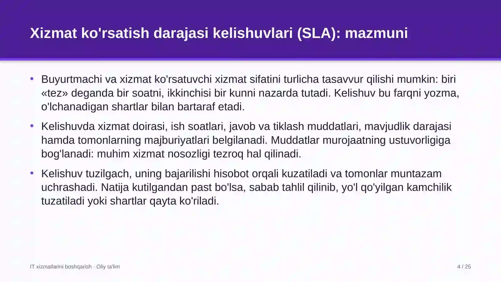 Daryo transportida xizmat ko'rsatish darajasi bo'yicha kelishuvlarni belgilash 4