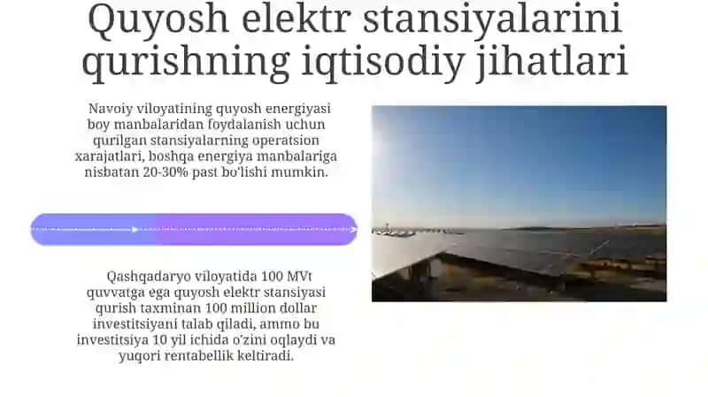 OʻBekistonda quyosh energiyasidan foydalanish imkoniyatlari va cheklovlar 4