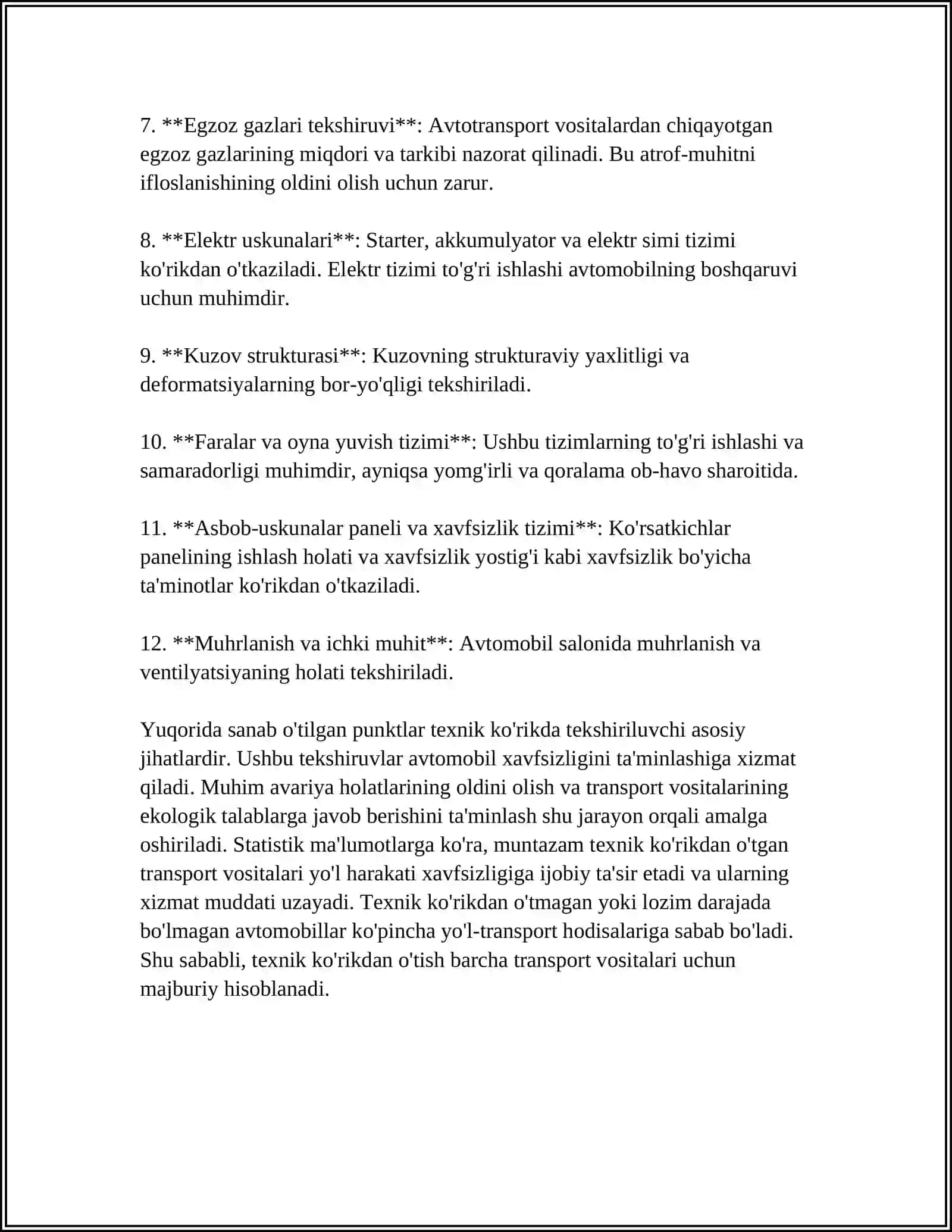 Avtomobilning umumiy texnik ko'rikdan o'tkazilishi 4