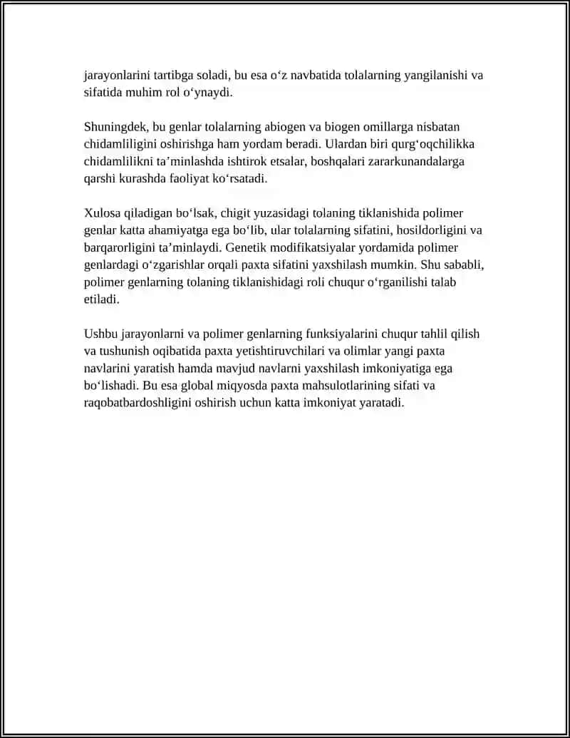 CHIGITGA YUZASIDAGI TOLANING TIKLANISH POLIMER GENLAR 4