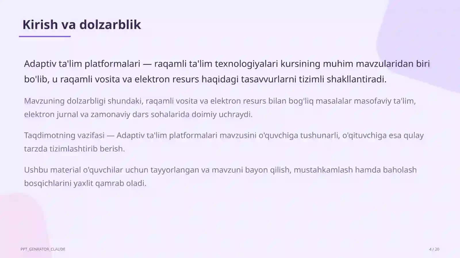 Dars rejasi 4