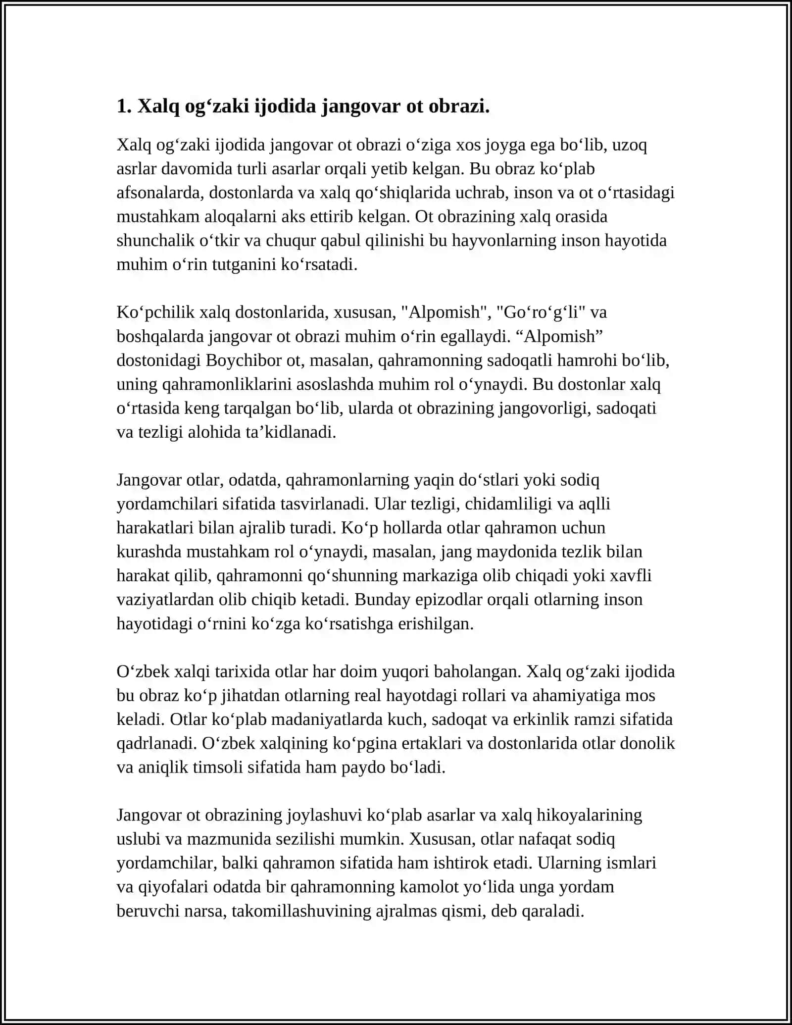 XALQ OG‘ZAKI IJODI XALQ QADRIYATLARINING TARKIBIY QISMI SIFATIDA JANGOVAR OT OBRAZINING TARIXIY ASOSLARI VA BADIIY TALQINI 4