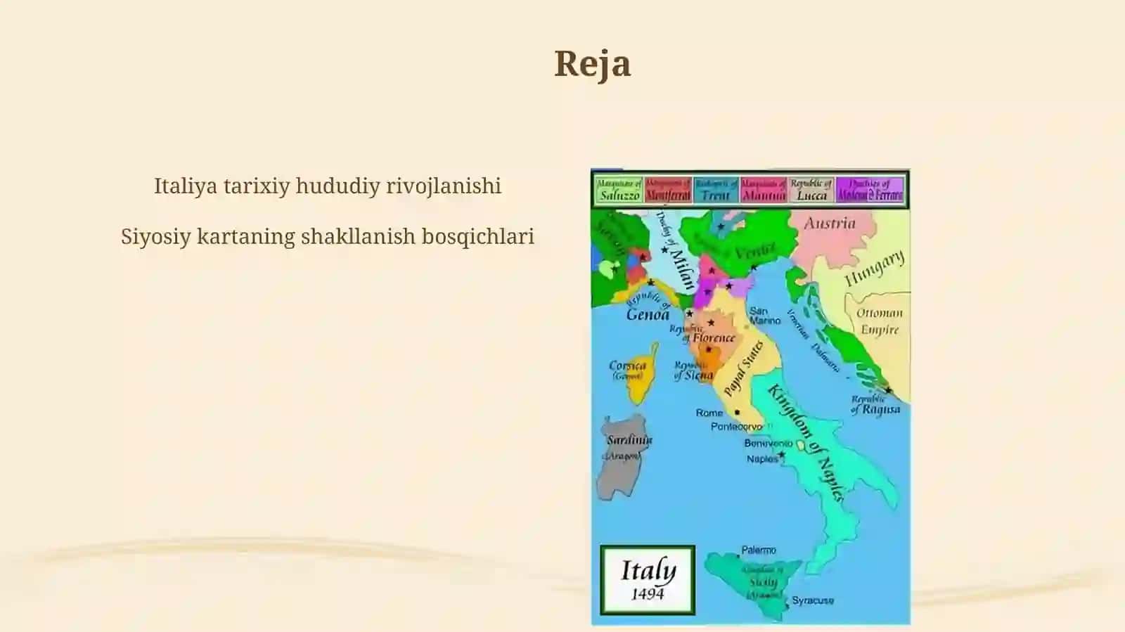 Geografiya fanining asosiy muammolarida Italiya siyosiy kartasining shakllanishi 4