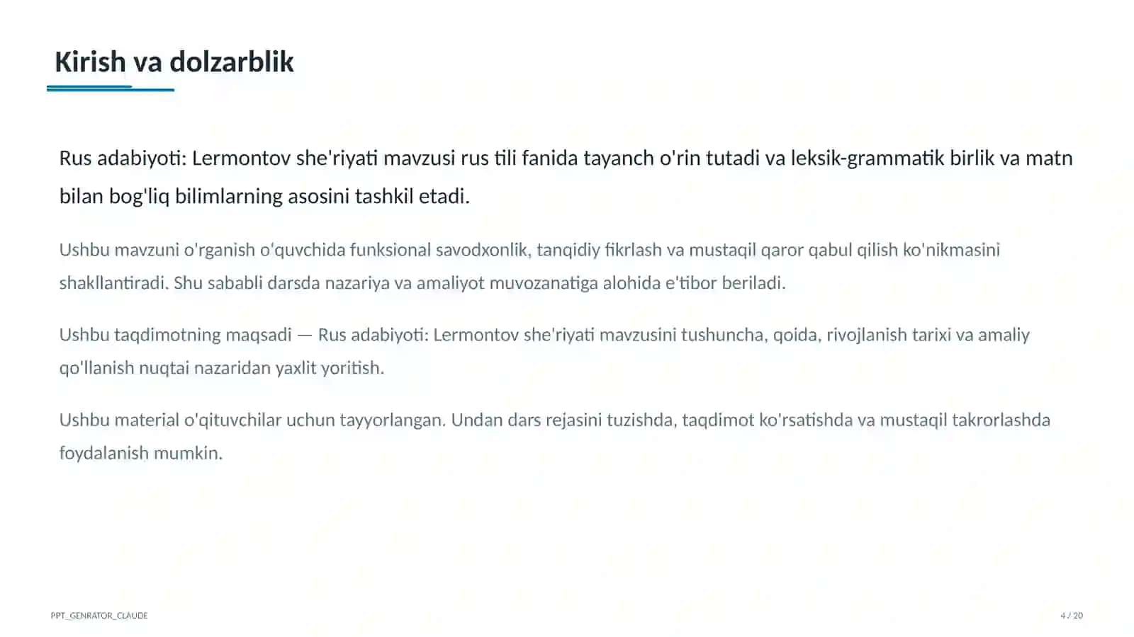 Lermontov she'riyati (9-sinf) 4