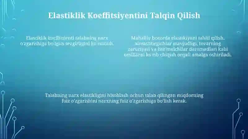 MAHALLIY BOZORDA NARX BO'YICHA ELASTIKLIK HISOBLASH VA UNING AHAMIYATINI TAHLIL QILISH 4