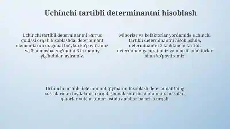 Ikkinchi va uchinchi tartibli determinantlarni hisoblash usuli 4