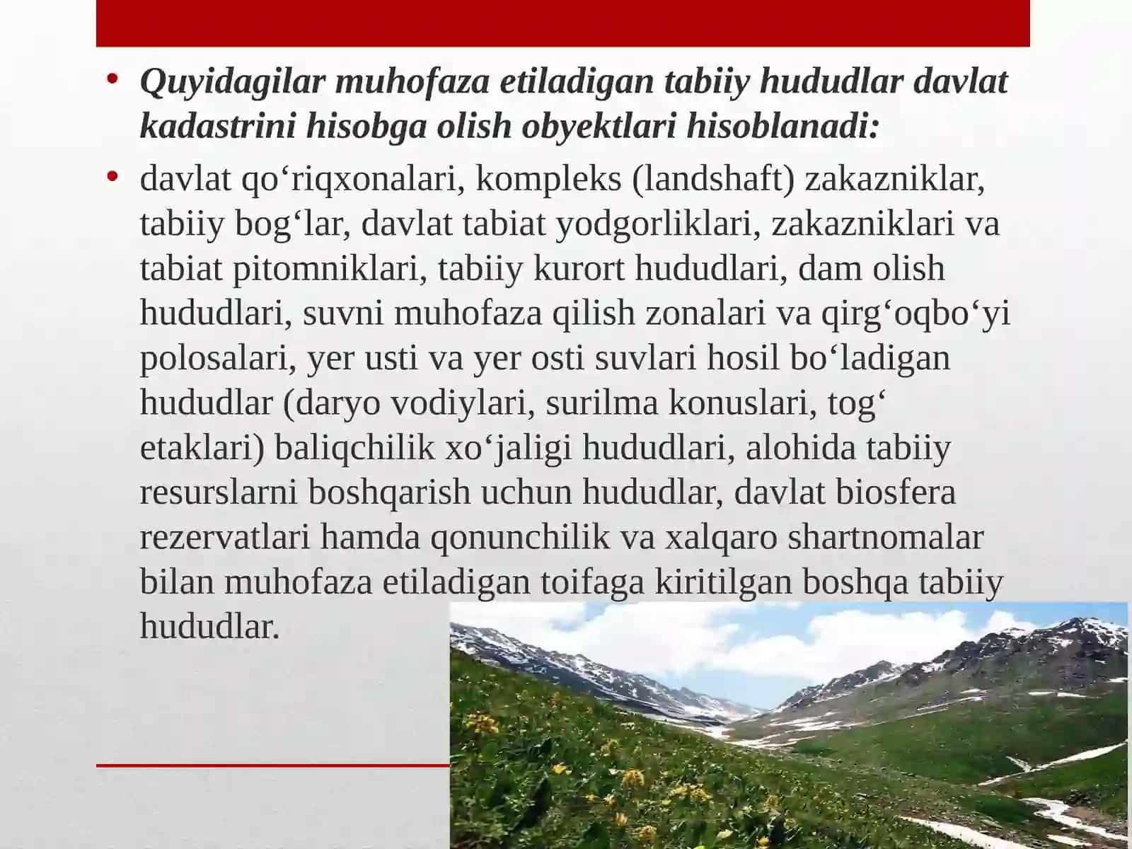 Alohida muhofaza  etiladigan  tabiiy  hududlar  davlat  kadastri va  Chiqindilarni  ko’mib   tashlash  va  utillashtirish  joylari  davlat  kadastri 4