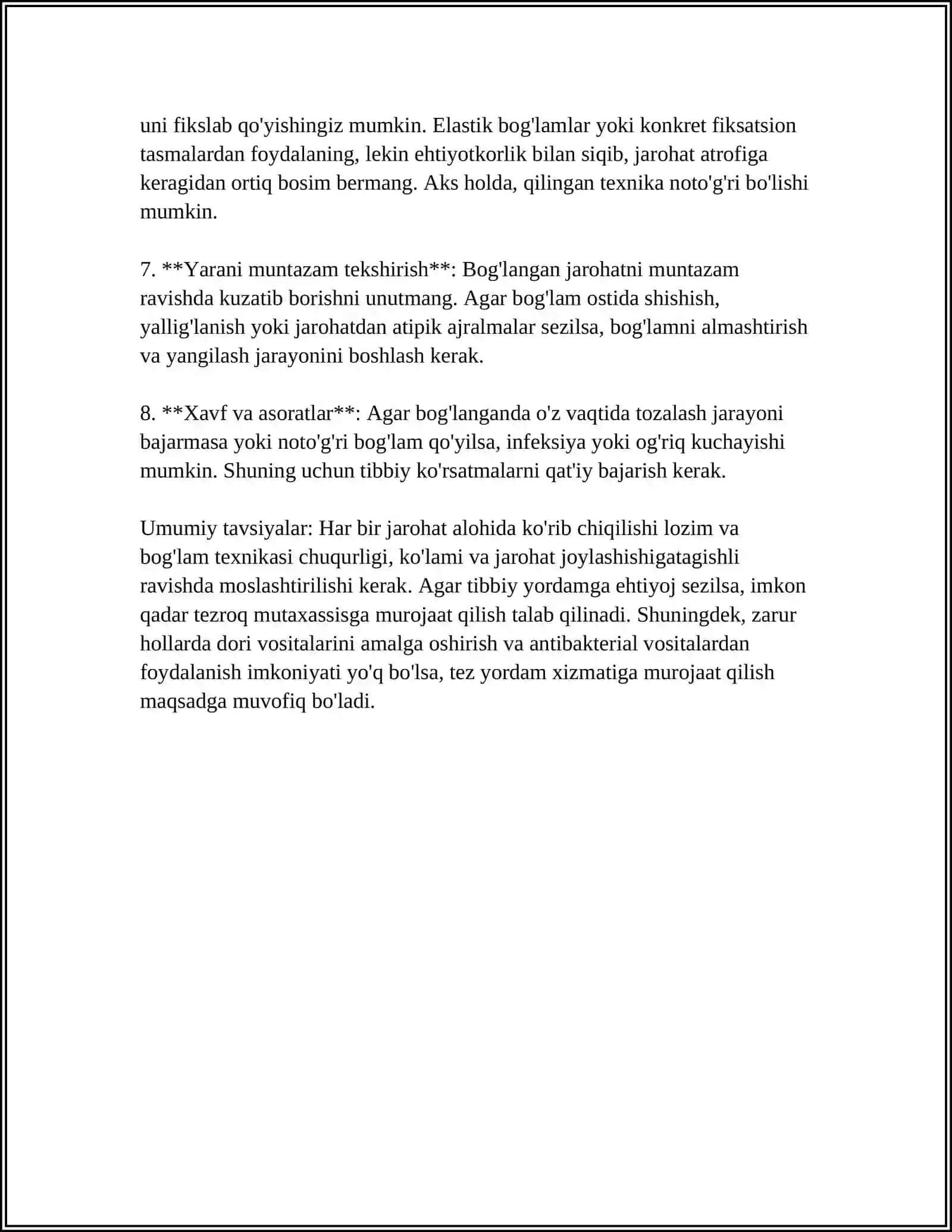 Yaradorlarga bogʻlamlar qoʻyish texnikasi 4