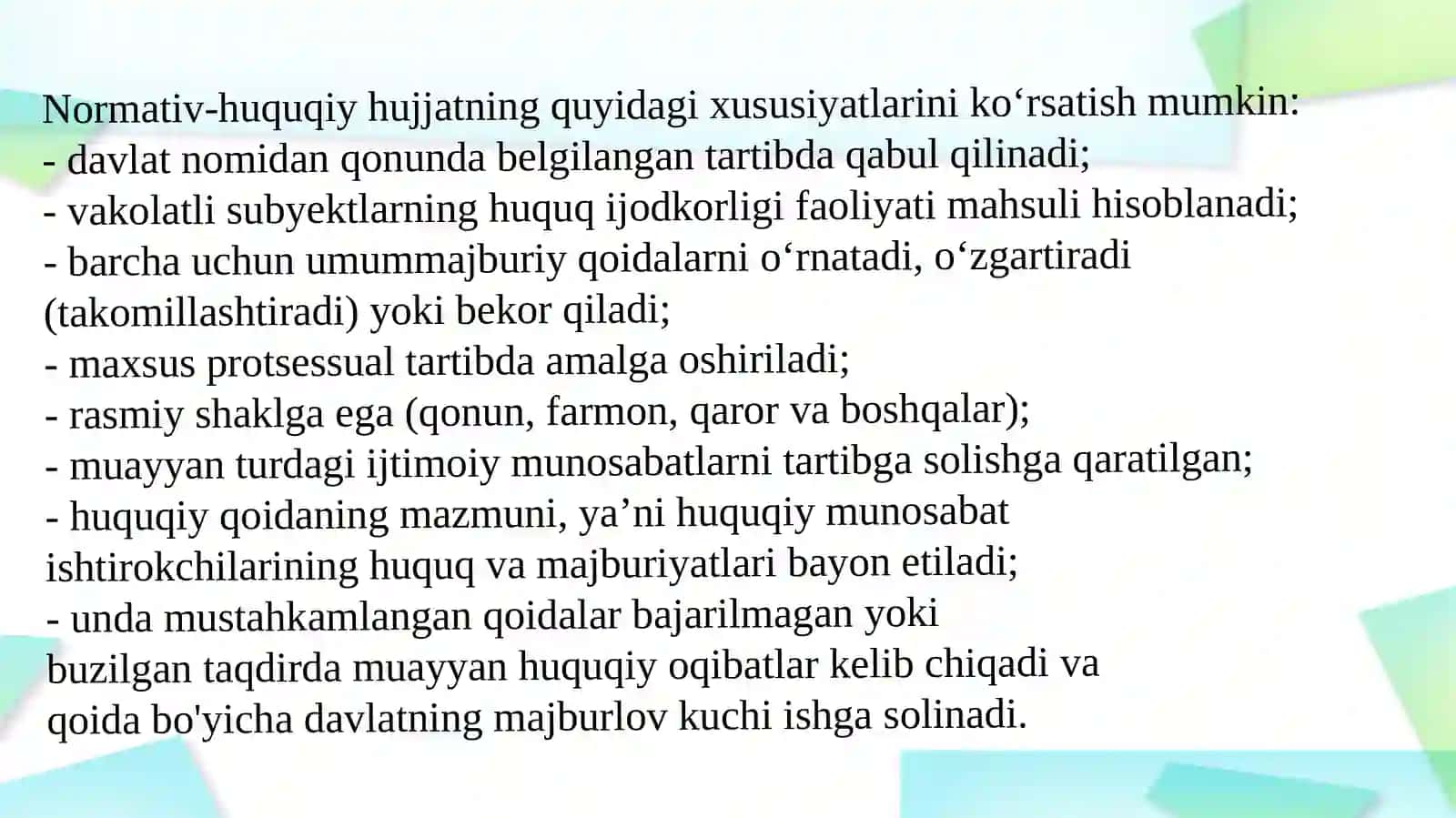 Normativ-huquqiy hujjatlarning shaxslarga nisbatan amal qilishi 4