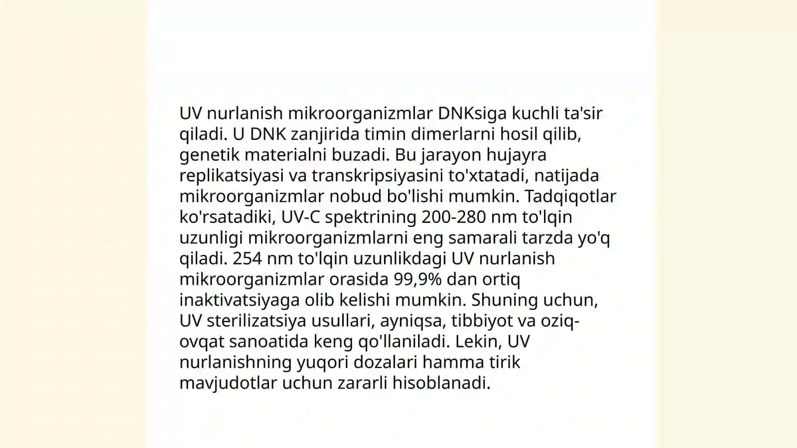 Mikroorganizimlarning Ultra binafsha nurlarga chidamliligi. Fotoreaktivatsiya hodisasi 4