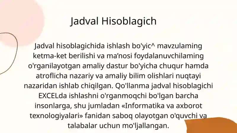 Jadval protsessorida ishlash(Excel ) 4